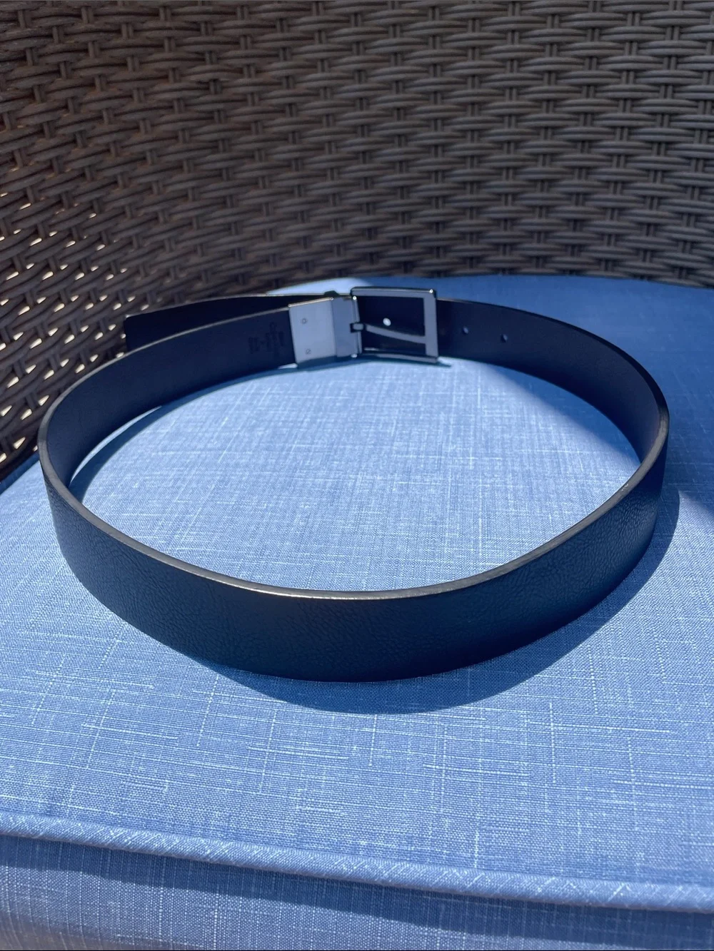 Calvin Klein Black Leather Belt with Brushed Silver Buckle